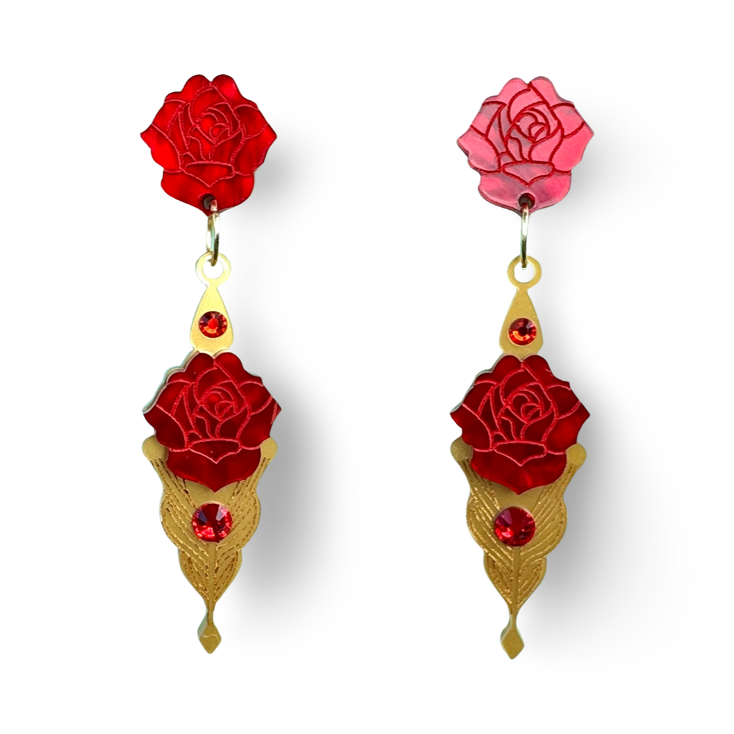 Red rose hot sale dangle earrings