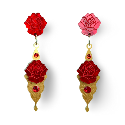 Red rose - Dangle earrings