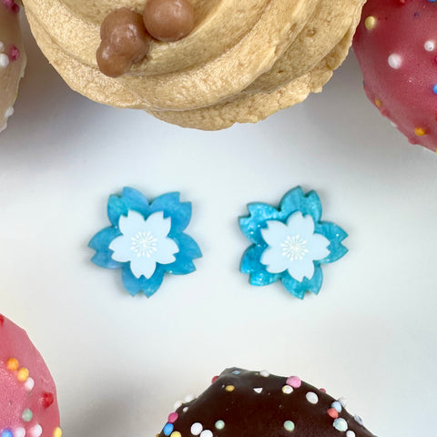 Blue cherry blossom  - earrings
