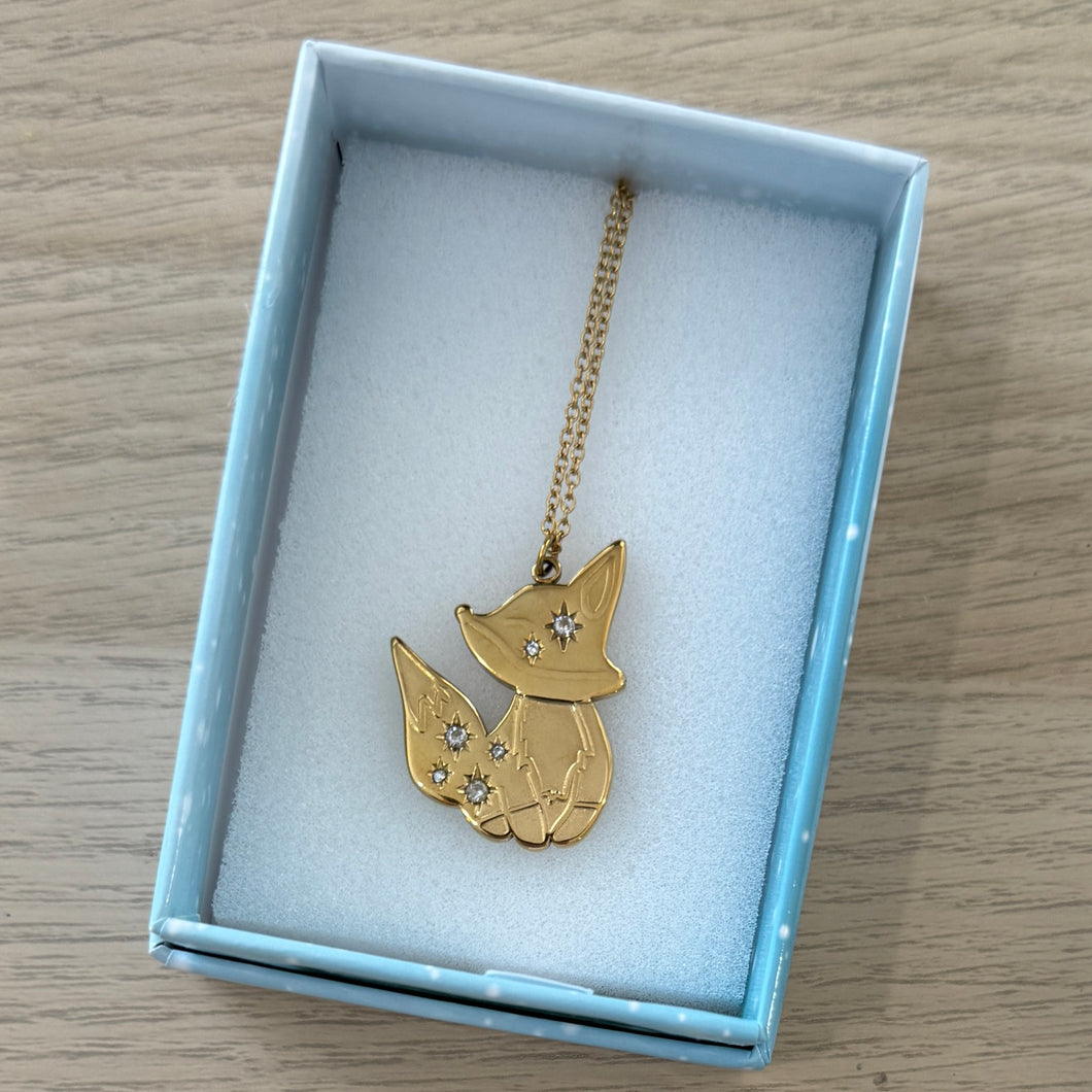 Fox 18k gold plate with zirconia diamonds- necklace