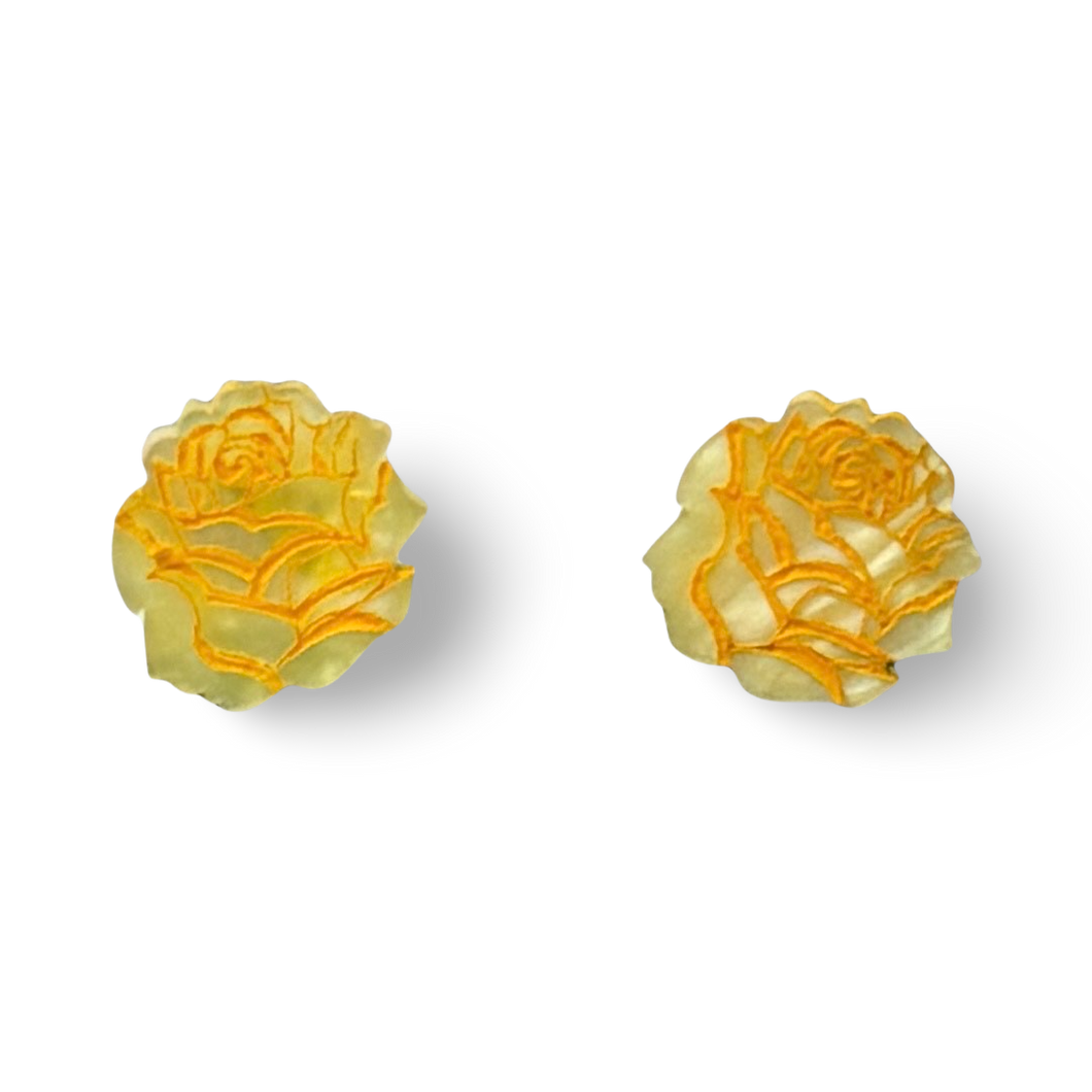 Yellow rose - stud earrings
