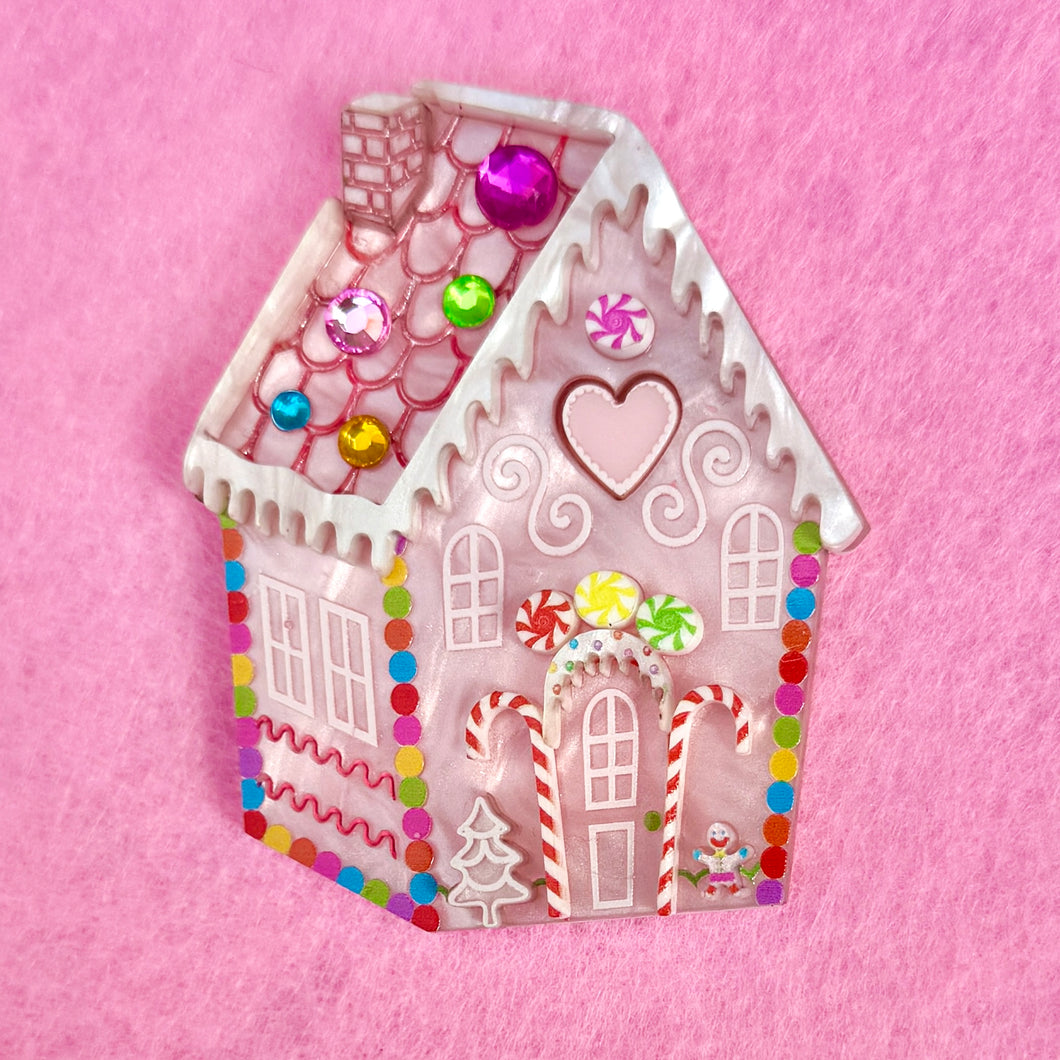 Pink Gingerbread house - Brooch