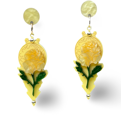 Yellow rose - Dangle earrings