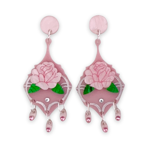 Pink rose - Dangle earrings