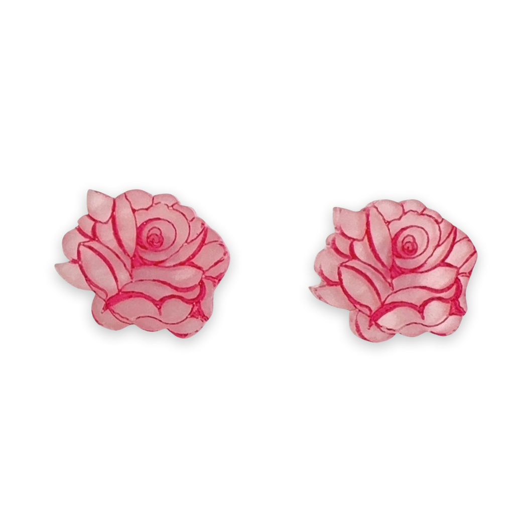 Pink rose - stud earrings