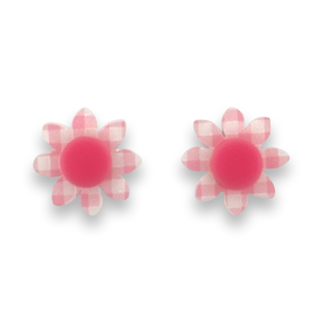 Pink gingham flower 🌸 - stud