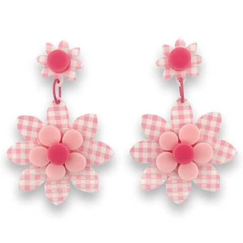 Pink gingham flower 🌸 - dangle