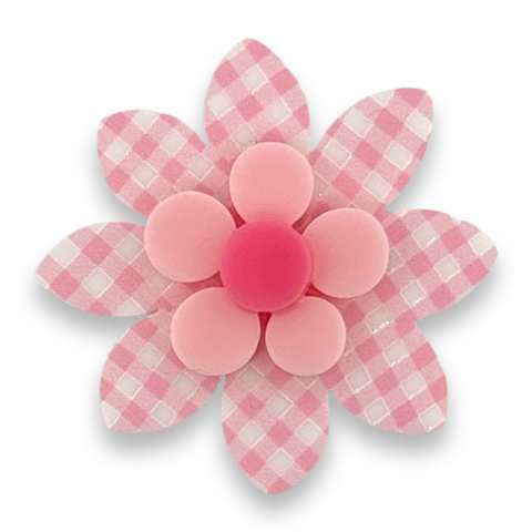 Pink gingham flower 🌸 - brooch