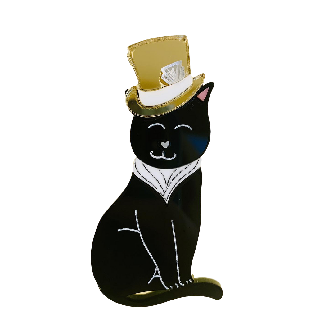 Mr Catsby black kitty brooch
