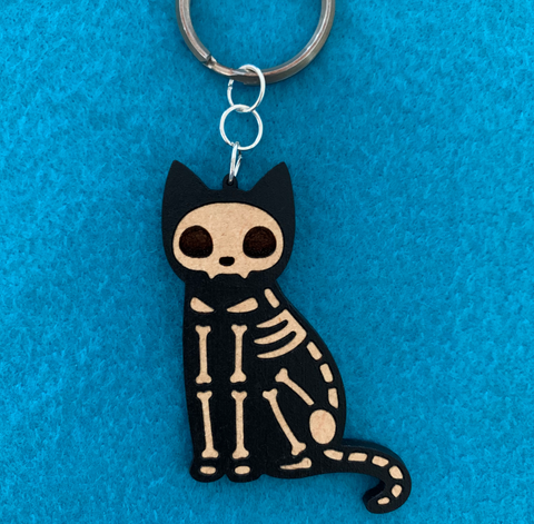 Skeleton cat keyring Halloween