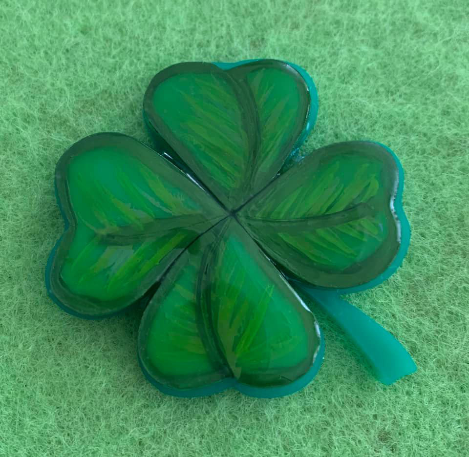 4 Leaf Clover - Brooch hand painted and set in resin.