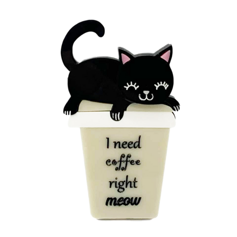 Coffee Time - Black Kitty - Brooch