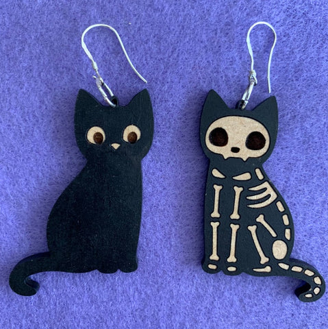 Skeleton cat earrings Halloween