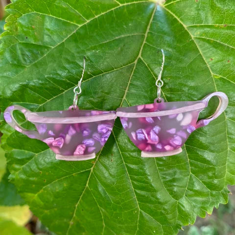 Purple Tea cup - Earrings