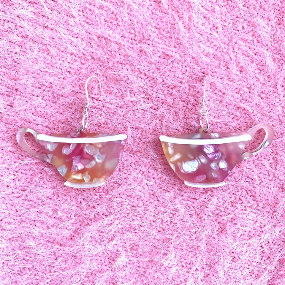Pink Tea cup - Earrings