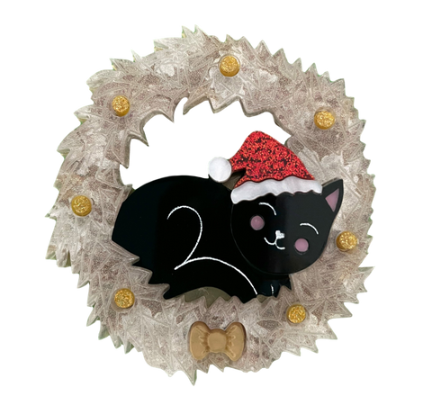 Felicity the Christmas black kitty - Brooch