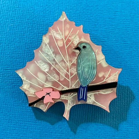 Cherry Blossom Blue bird Leaf 🍁- Brooch