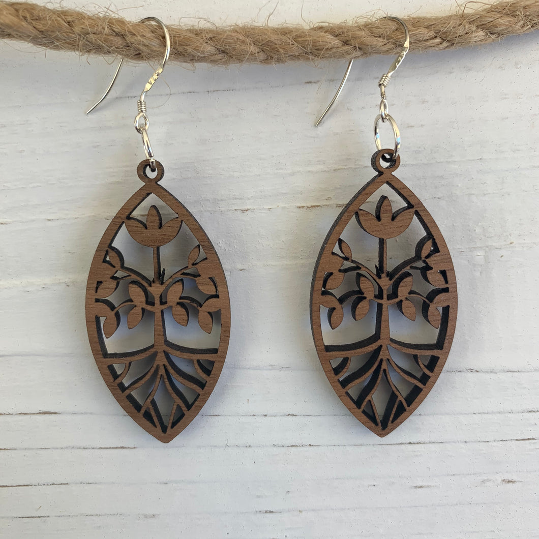 Hardwood oval spring tree earrings