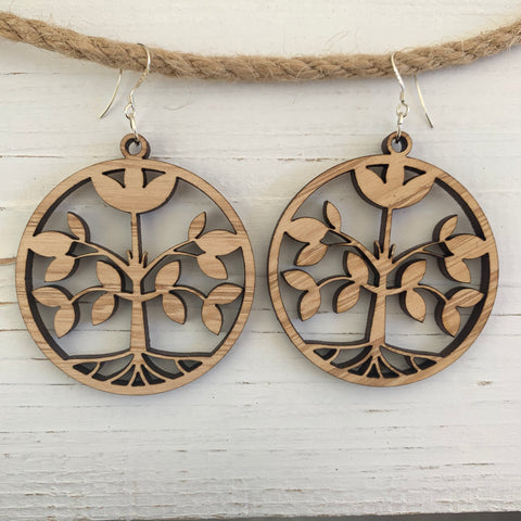 Cherry solid large circle spring tree earrings