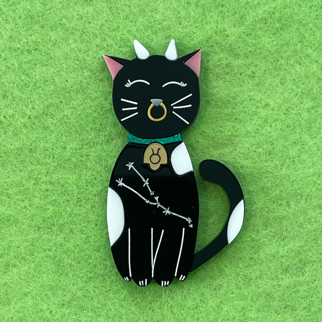 Taurus Zodiac black kitty  - Brooch
