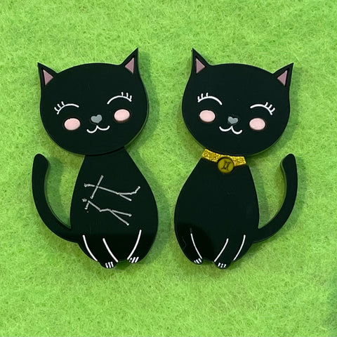 Gemini Zodiac black kitty  - Brooch - double brooch set