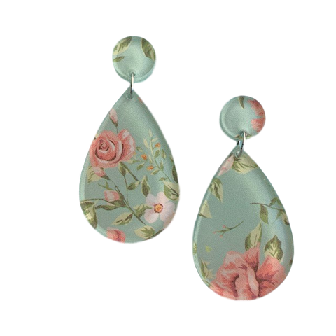 Minty flowers pattern - earrings