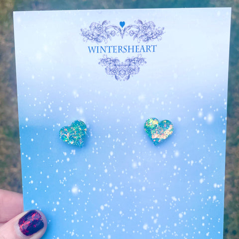 Green heart glitter - earrings