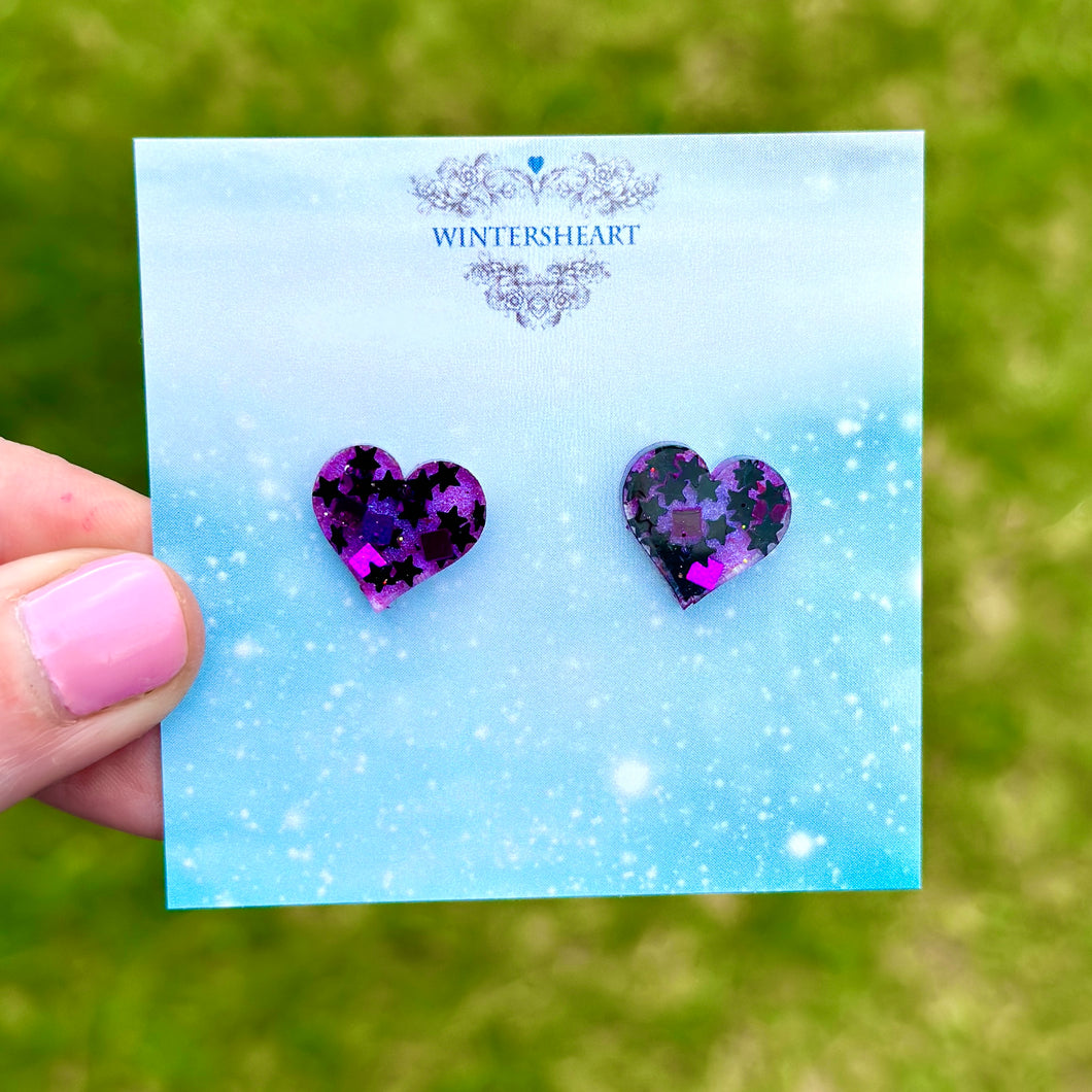 Purple black and pink sparkle resin  - Stud Earrings