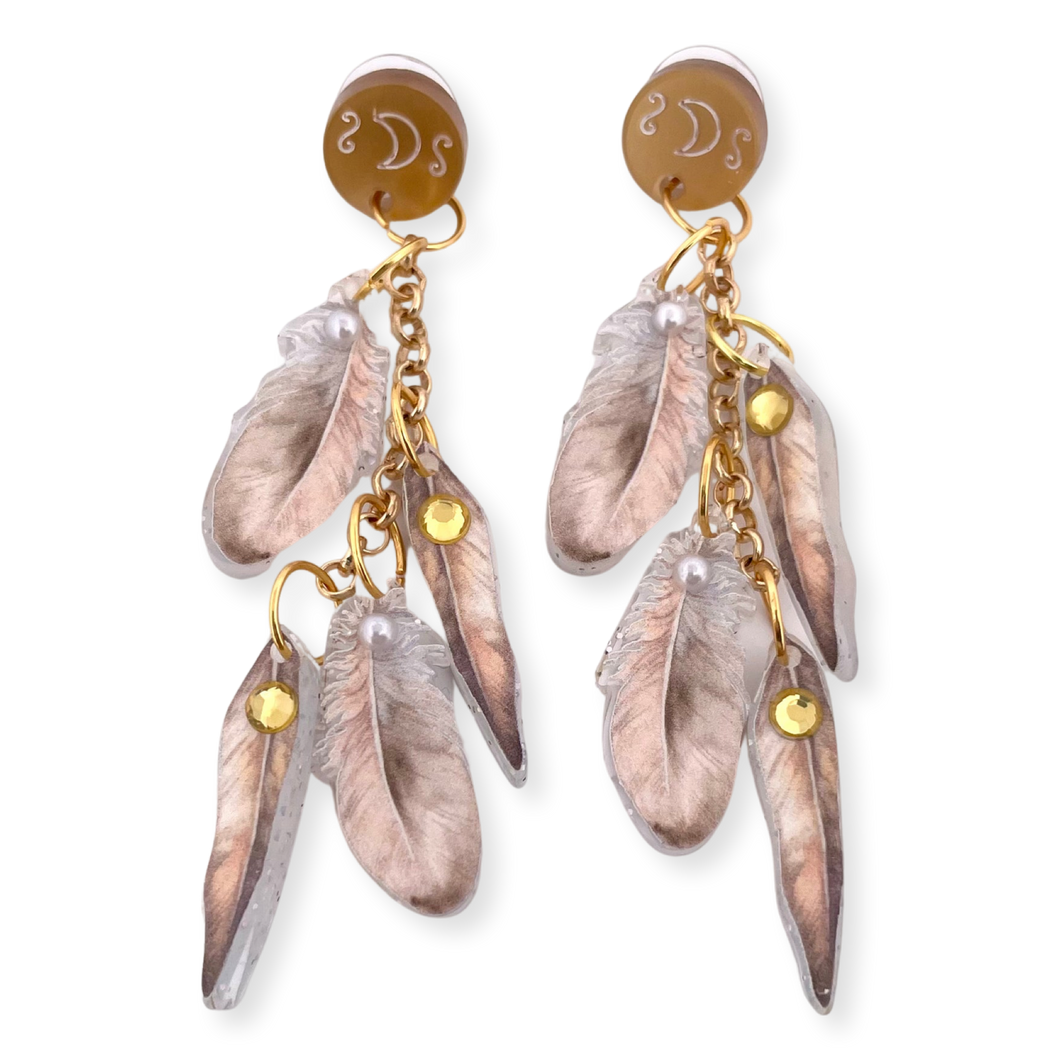 Golden feather moon - Earrings
