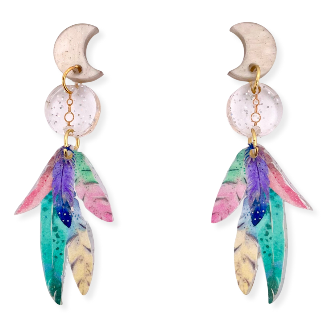 Rainbow feathers - Earrings