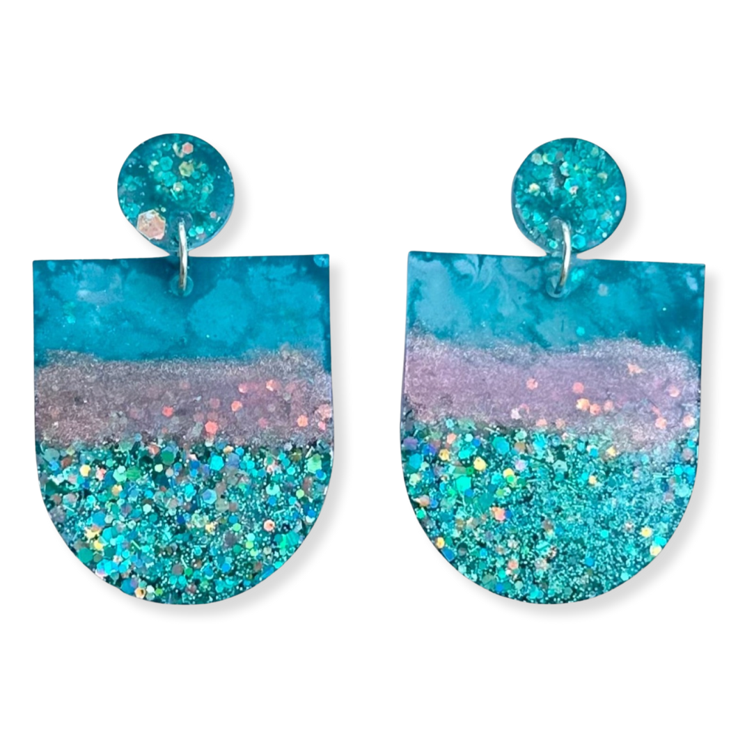 Blue glitter and Pink - earrings
