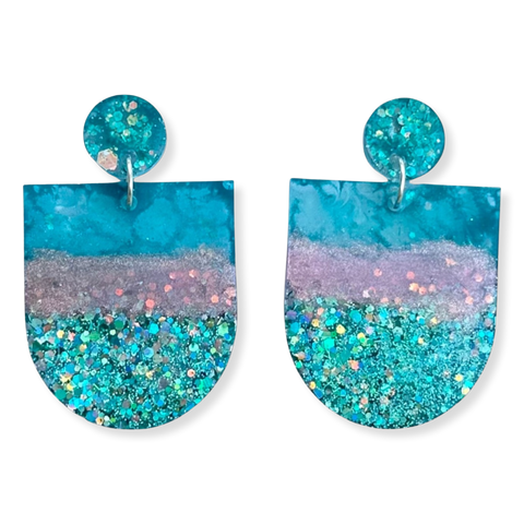 Blue glitter and Pink - earrings