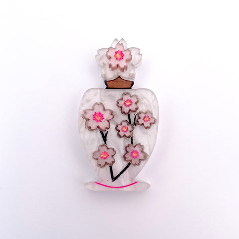 White Cherry Blossom in bottle - mini brooch