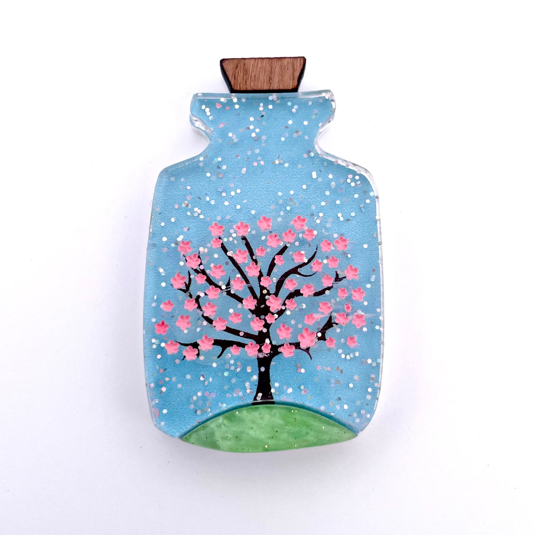 Cherry Blossom tree in bottle - mini brooch