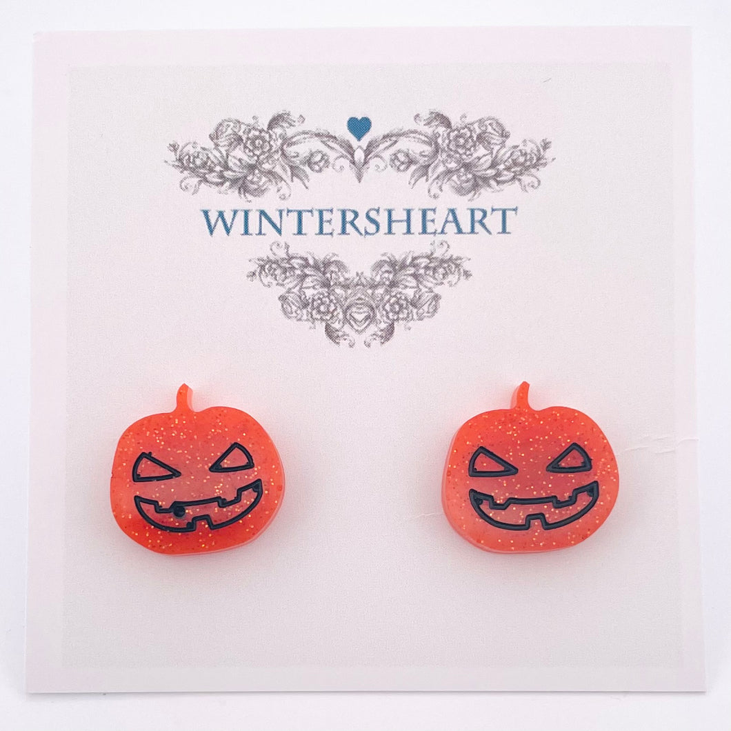 Halloween pumpkin resin studs- Earring studs