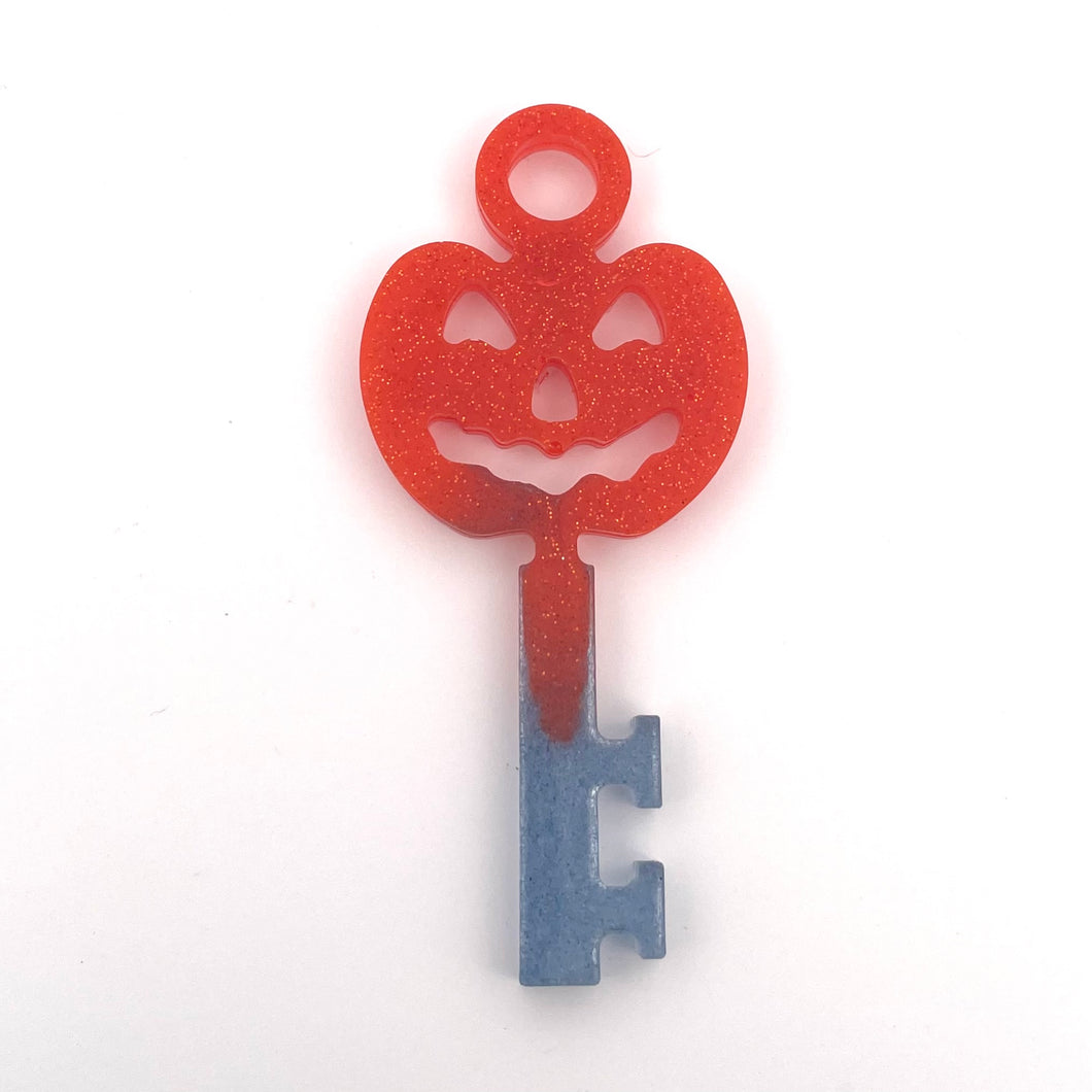Orange glitter Halloween pumpkin key resin