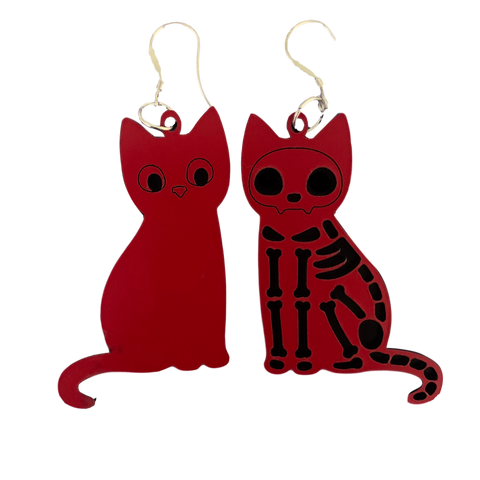 Red Skelly Cat earrings